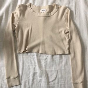 COPY - Mate the Label cropped waffle thermal long sleeve shirt